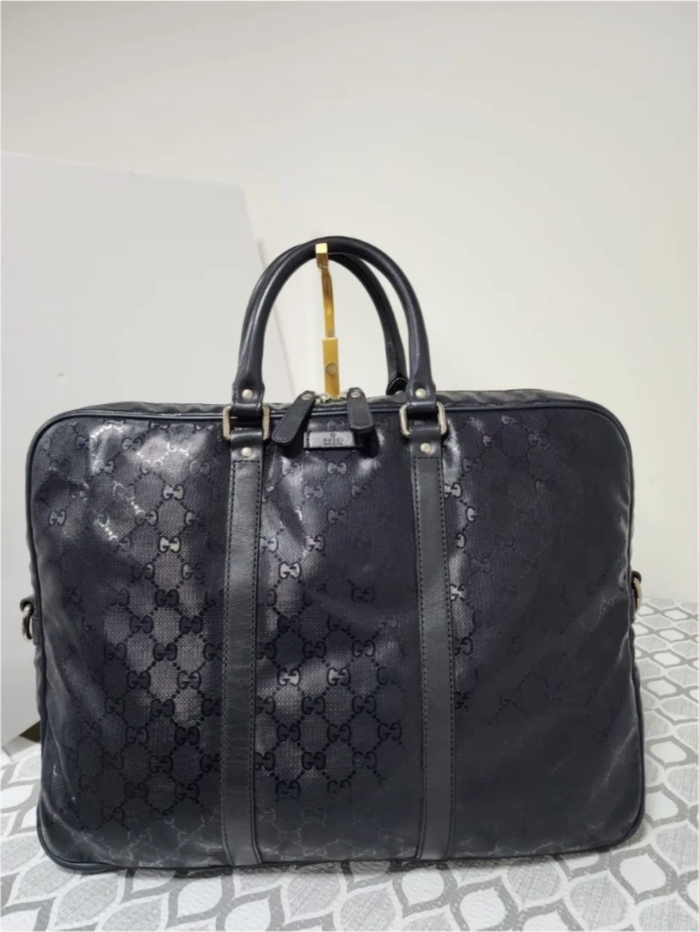 Authentic Gucci GG Imprimé Briefcase/Laptop Bag Navy Blue